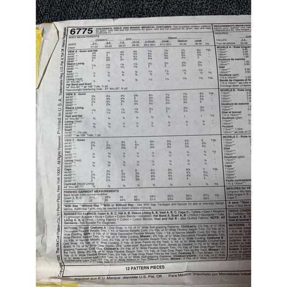 McCall's Medieval Costumes Girls Sewing Pattern sz xsmall 6775 - uncut - Picture 7 of 11